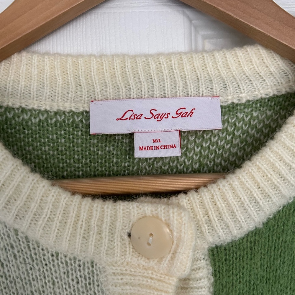 Lisa Says Gah Green and Cream Checkered Cardigan - Picture 3 of 4
